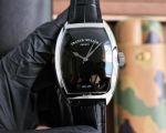 Franck Muller Cintree Curvex 55*42*13mm Black Face Black Leather Band White Gold/Black Watch